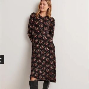 Boden Crew Neck Jersey Midi Dress
Black, Dotty Sprig 10R NWT and in packaging